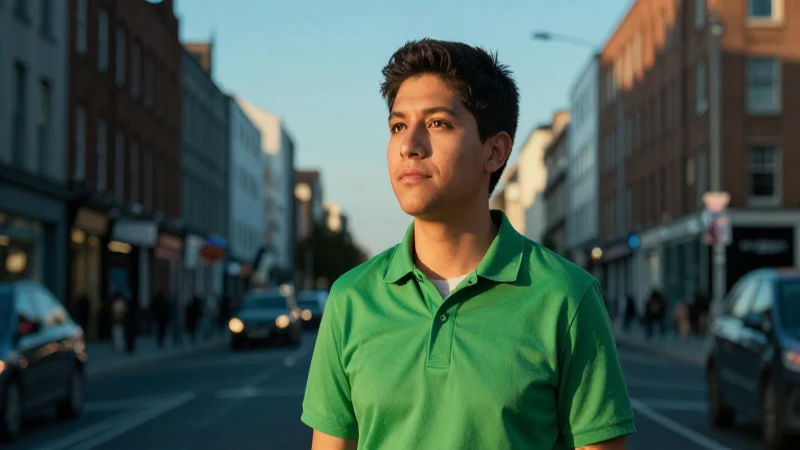 Joven profesional mexicano en Dublín al atardecer