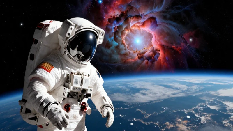 Astronaut mirando la Tierra en el espacio
