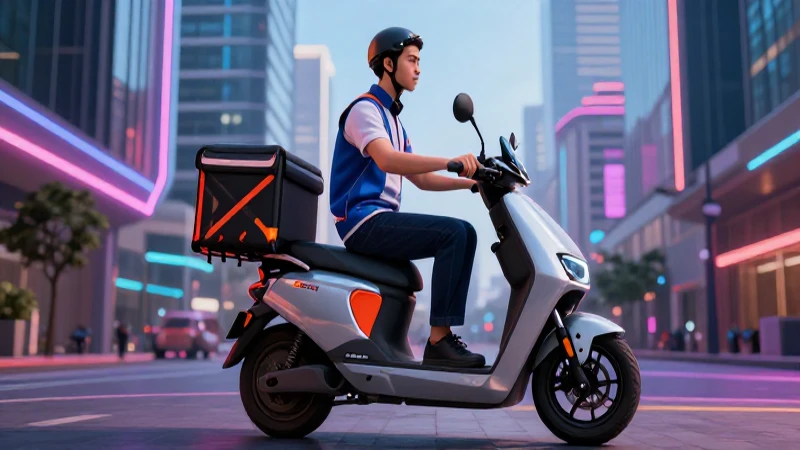 Profesional con scooter vibrante en ciudad moderna