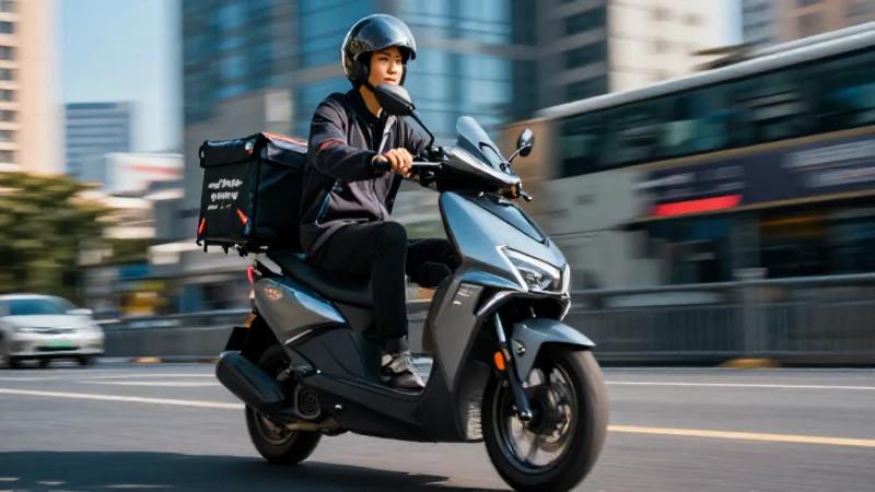 Repartidor en scooter urbano con estilo dinámico