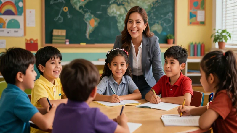Niños mexicanos alegres en un ambiente escolar vibrante