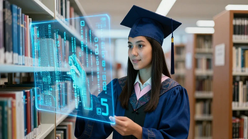 Código holográfico en campus futurista vibrante