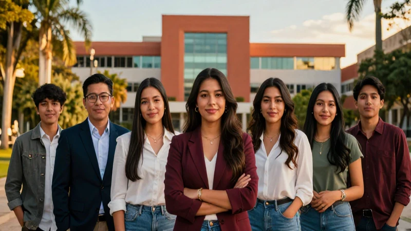 Estudiantes universitarios mexicanos exitosos en campus vibrante