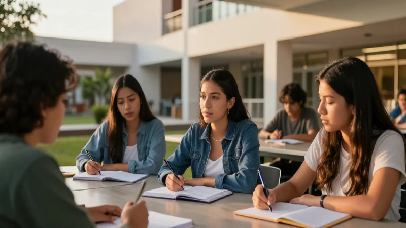 Estudiante mexicano exitoso en campus moderno