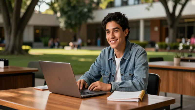Estudiante mexicano en entorno universitario moderno