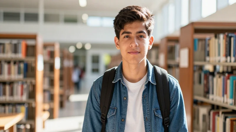 Joven mexicana en biblioteca universitaria