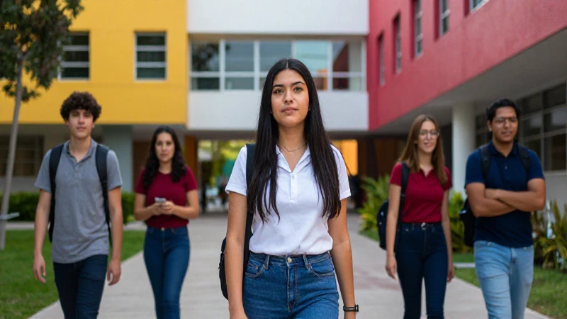 Estudiante mexicano en moderno campus universitario
