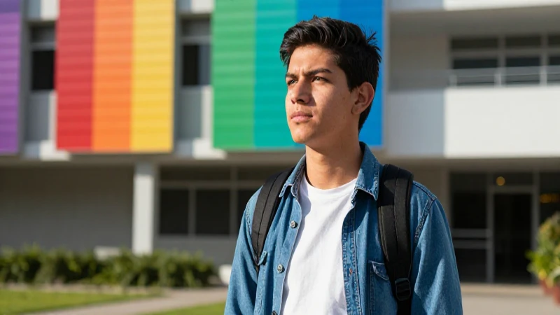 Joven estudiante mexicano en campus moderno