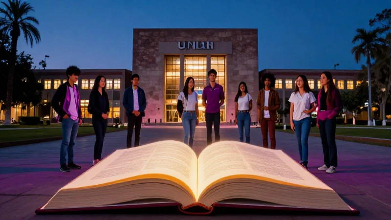 Estudiante UNAM moderno con libro brillante