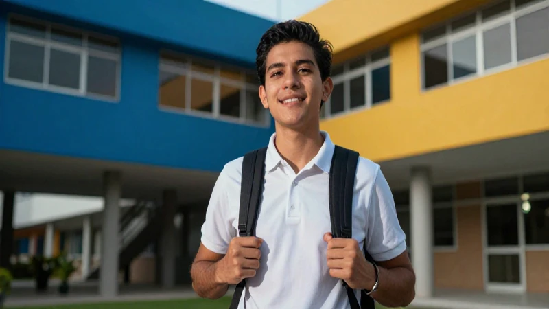 Estudiante mexicano brillante en campus vibrante