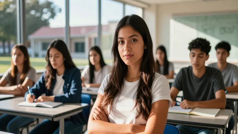 Estudiante mexicano brillante en aula moderna