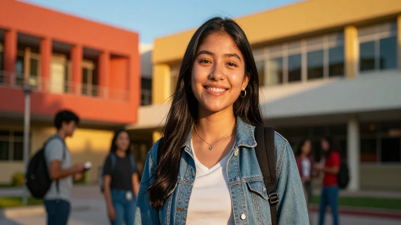 Estudiante mexicano sonriente en campus vibrante
