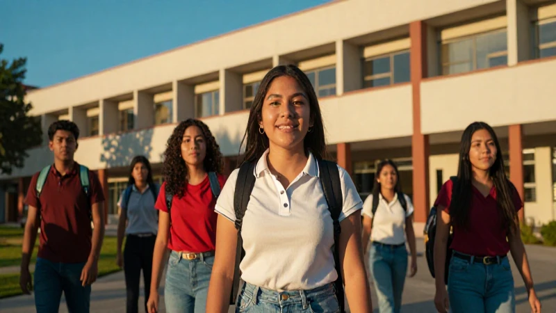 Estudiante mexicano en campus moderno con luz dorada