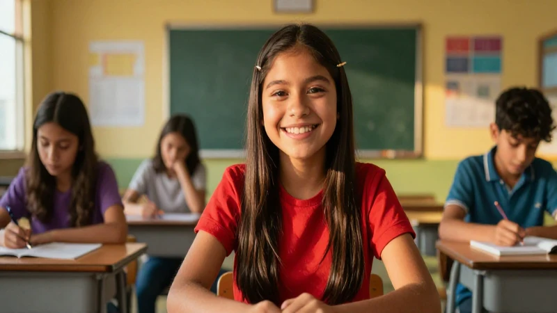 Joven mexicano sonriente en ambiente escolar