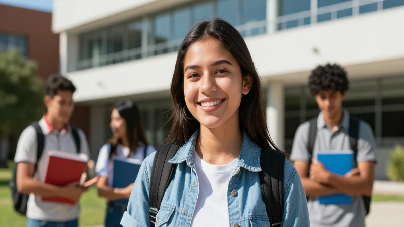 Estudiante mexicano sonríe en campus universitario soleado