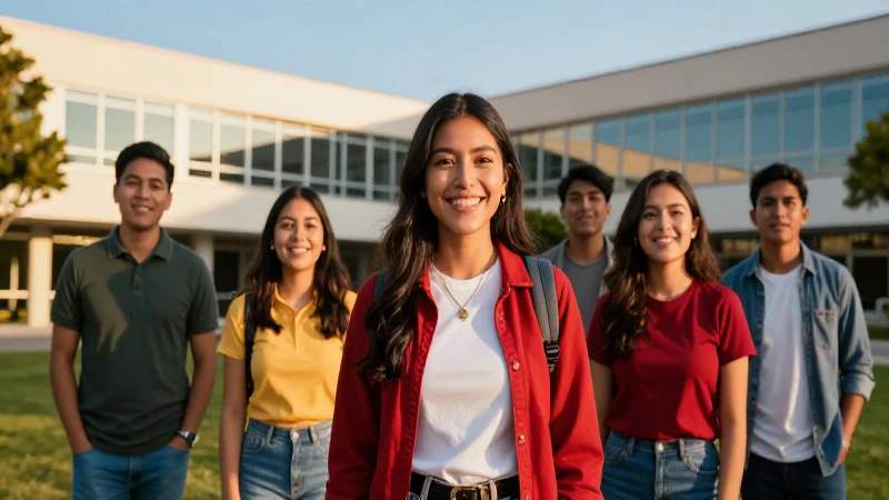 Éxito estudiantil en campus moderno con atmósfera brillante