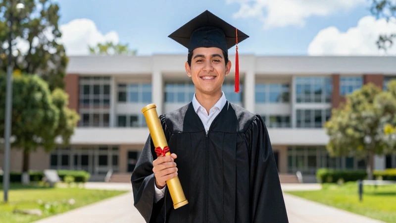 Joven mexicano graduado con diploma dorado