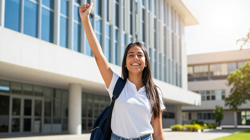 Estudiante mexicano celebra en moderno campus universitario