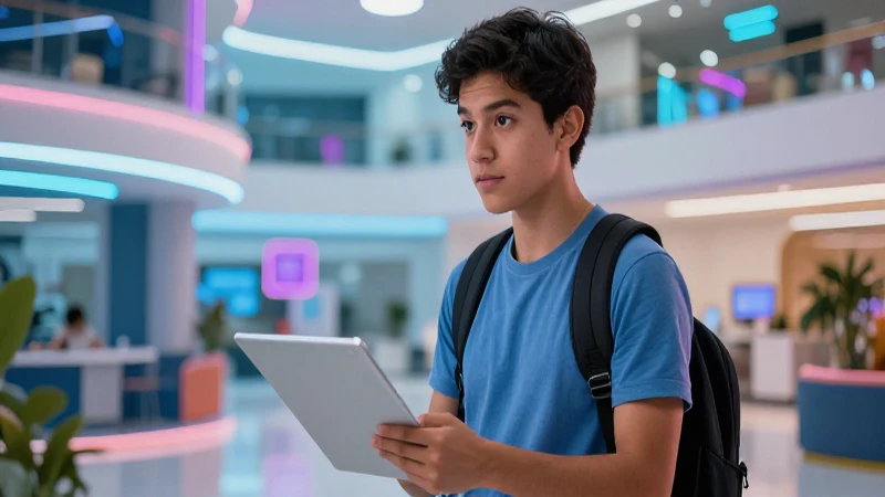 Estudiante mexicano universitario exitoso en campus moderno