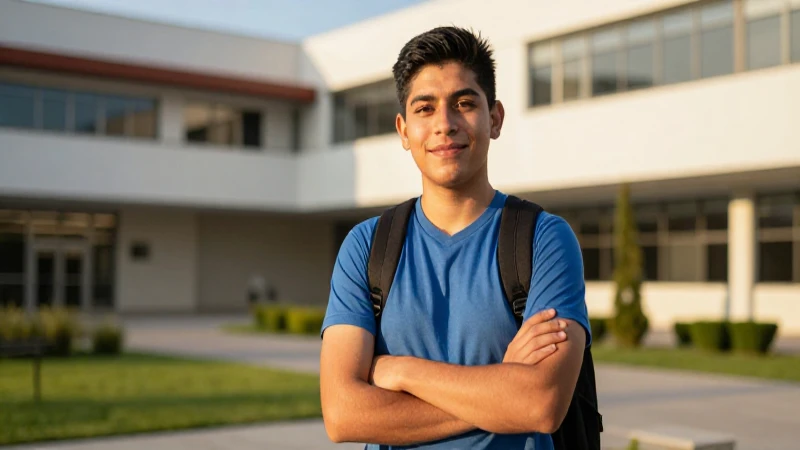 Estudiante mexicano confiado bajo luz dorada