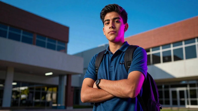 Estudiante mexicano dinámico en campus moderno