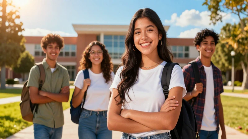 Estudiante mexicano sonriente en campus moderno