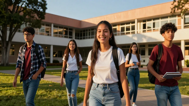 Jóvenes mexicanos en campus vibrante