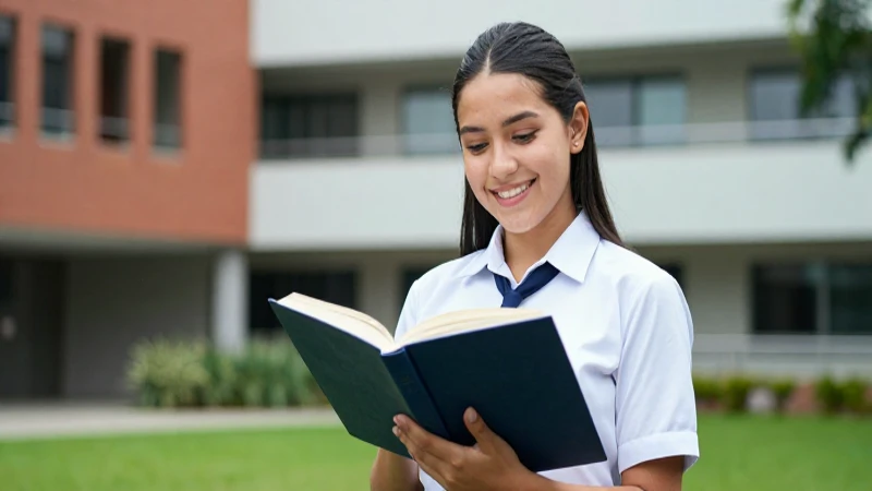 Estudiante mexicano sonriente sostiene libro
