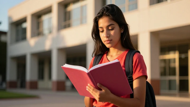 Estudiante vibrante en campus, éxito académico