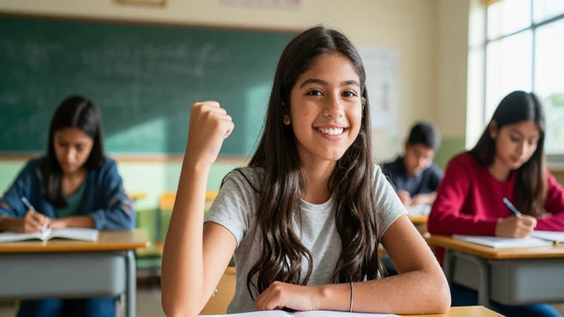 Estudiante mexicano sonriente en un aula moderna