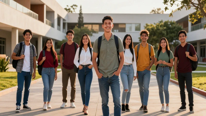 Estudiantes mexicanos sonriendo en campus vibrante