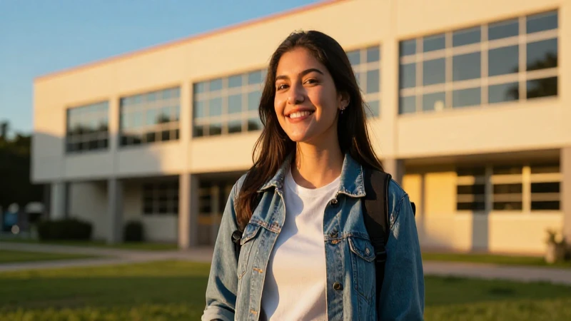 Estudiante mexicano entusiasta en campus moderno