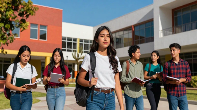 Estudiante mexicano en campus vibrante y moderno