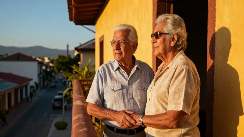 Pareja mexicana anciana en un balcón seguro