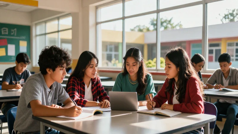 Estudiantes mexicanos colaborando en un campus moderno
