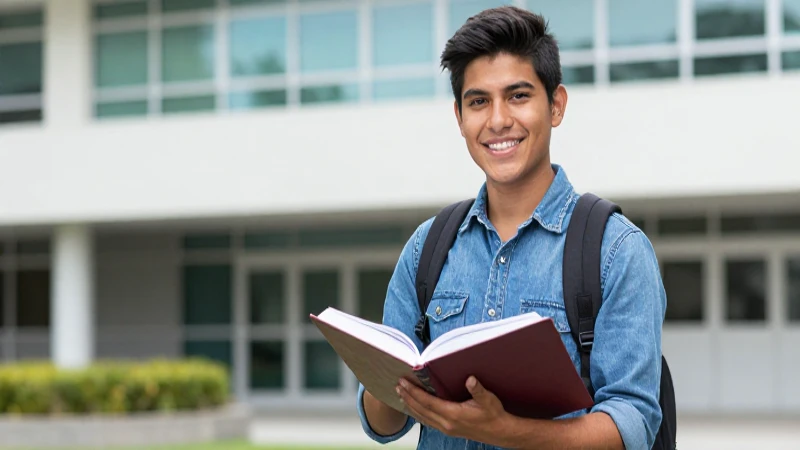 Estudiante mexicano sonriente celebra éxito académico
