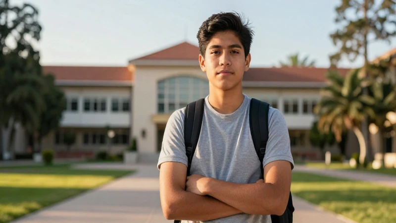 Joven estudiante mexicano exitoso en campus universitario