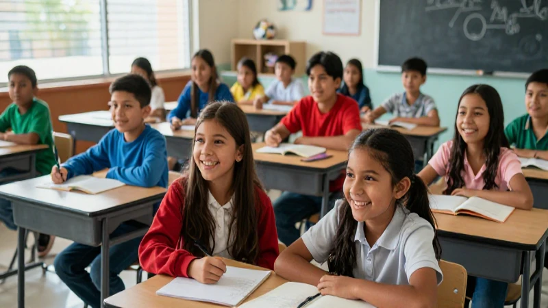 Niños mexicanos felices en clase moderna y brillante