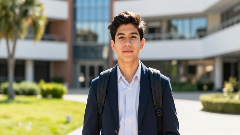 Estudiante mexicano en campus universitario moderno