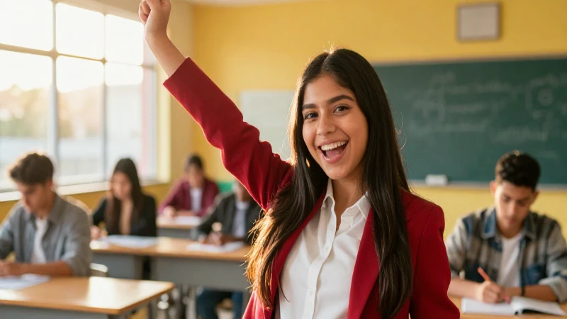 Estudiante universitario mexicano triunfante en un ambiente de éxito