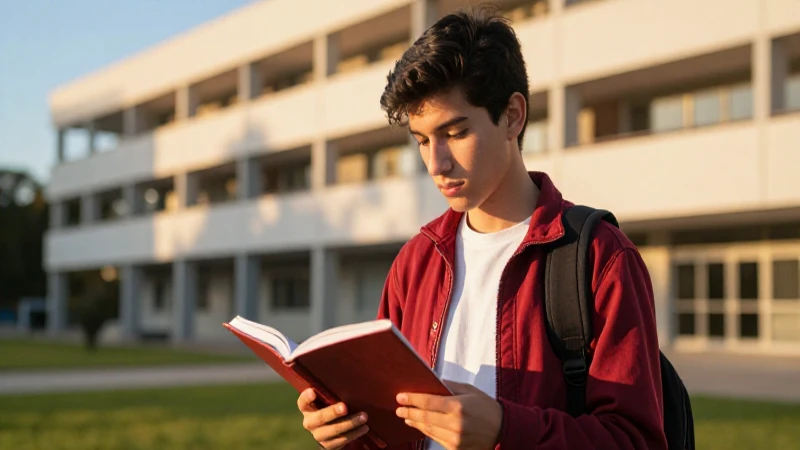 Joven estudiante mexicano en universidad moderna