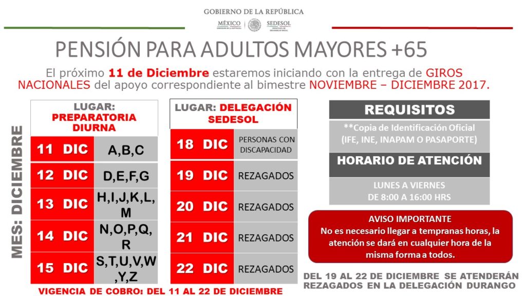 Requisitos y solicitud del pago 65 y más en México