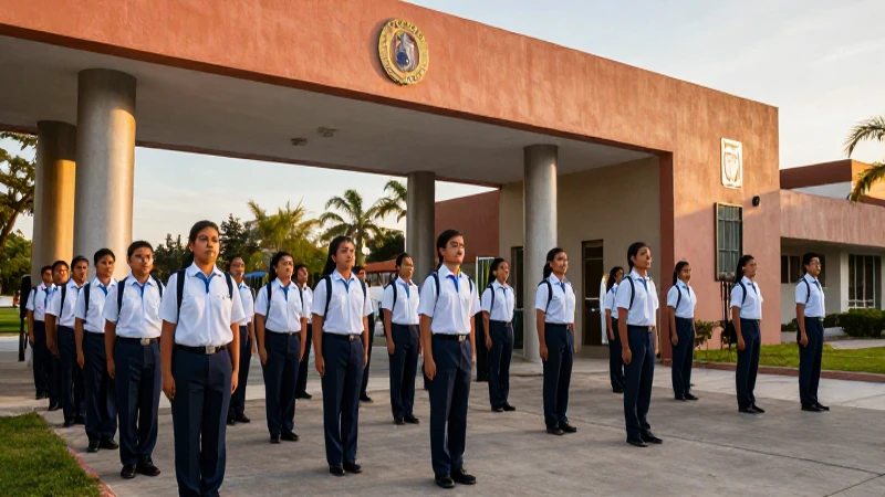 Estudiantes mexicanos en campus bajo luz dorada