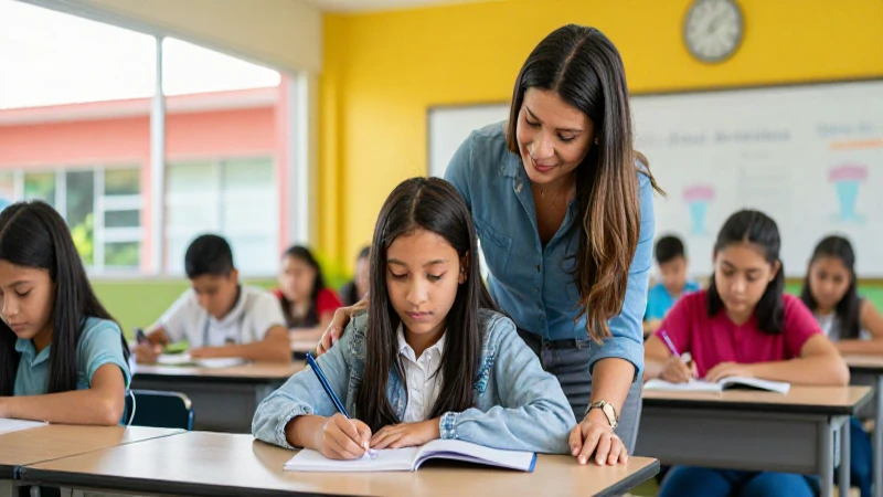 Estudiante mexicano sonríe con un padre en el aula moderna