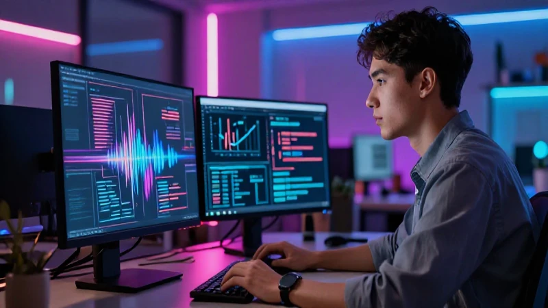 Joven intern monitorea datos digitales