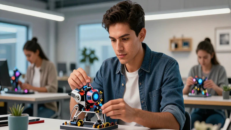 Retrato dinámico de mexicano joven en taller futurista