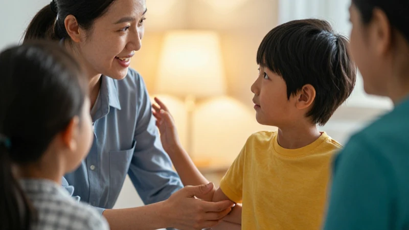 Adulto guía a niño hacia luz, simbolizando protección