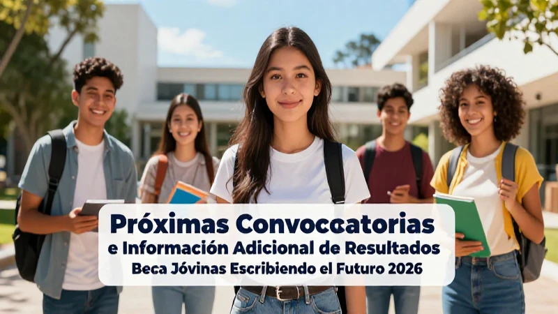 Ilustración informativa sobre becas Jóvenes Escribiendo