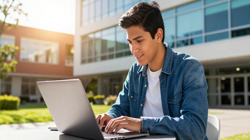 Estudiante universitario mexicano enfocado en su laptop