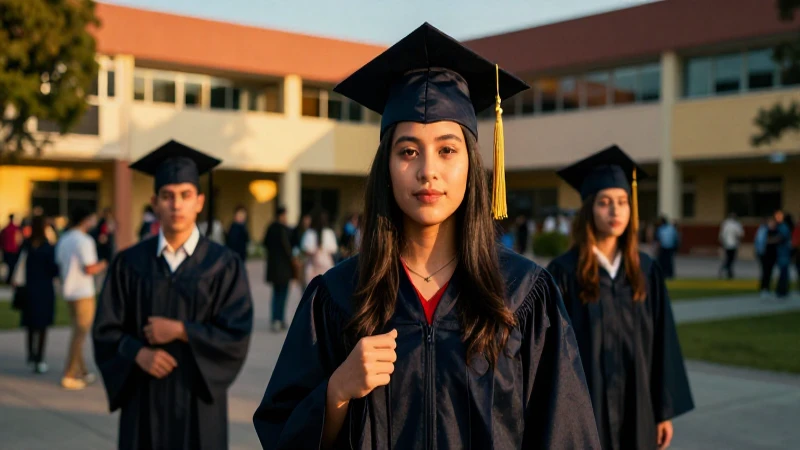 Estudiante mexicano graduado en vibrante campus